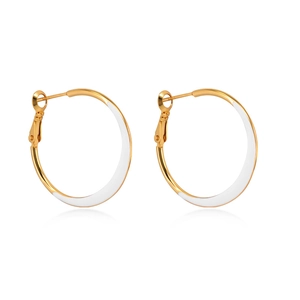 Minimalist S925 sterling silver gold-plated hoop earrings with white enamel finish