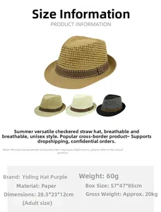 Detail of breathable paper straw summer hat showing mesh texture and dimensions