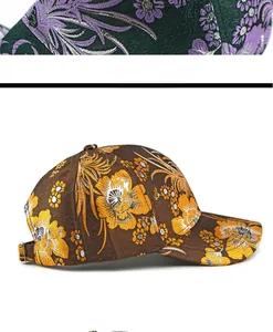 Detailed view of floral jacquard baseball cap with premium embroidery and metal buckle