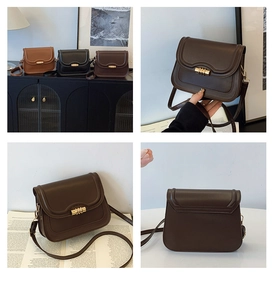 Detail view of retro PU leather saddle bags with metal buckles in multiple colors