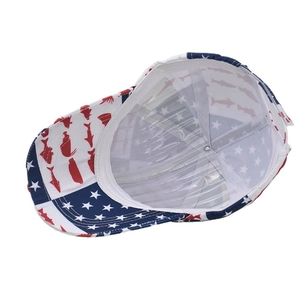 Détail de la visière étoilée USA et doublure imprimée poissons rouges sur la casquette