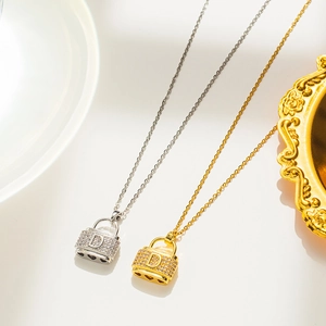Handbag Pendant Necklace Titanium Steel With Rhinestone Elegant Clavicle Chain For Women Simple Fashion
