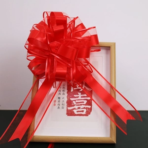 Large red satin and organza ribbon bow for wedding car mirrors and gift wrapping