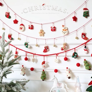Christmas Garland Banner Wool Felt Santa Snowman Gingerbread Man Hanging Decorations For Home Wall Party Holiday Decor