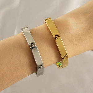 Minimalist titanium steel beaded link bracelets in gold and silver finish for women