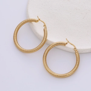 Minimalist 18K gold plated titanium steel hoop earrings with elegant textured finish