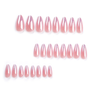 Faux ongles amande longs nus laser avec finition miroir aurore iridescente 24pcs