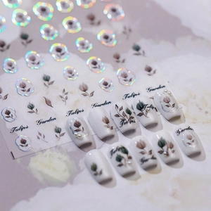 Holografische Tulpen Garten Blumen Nagelaufkleber Selbstklebend Laser Heißprägung Floral Maniküre Aufkleber Für DIY Dekor