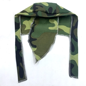 Detail of camouflage sports durag with moisture-wicking fabric and reinforced stitching