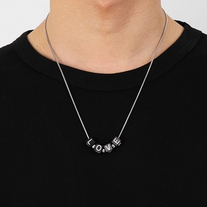 DIY stainless steel snake chain necklace with black LOVE letter cube pendants for lovers