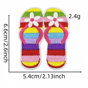 Macro detail of rainbow flip-flop embroidered patch with dimensions 6.6x5.4cm
