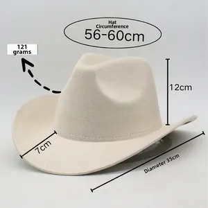 Detail showing western cowboy hat dimensions, 56-60cm circumference and 121g weight