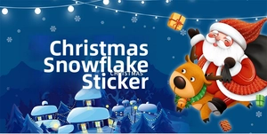 Banner showing festive Christmas static window stickers with snowflakes and reindeer