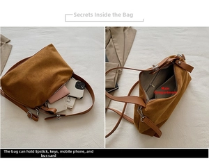 Vue détaillée de l'intérieur du sac marron montrant la capacité et la poche zippée interne