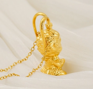 Detail of 3D gold-plated Sun Wukong pendant with intricate textures and polished finish