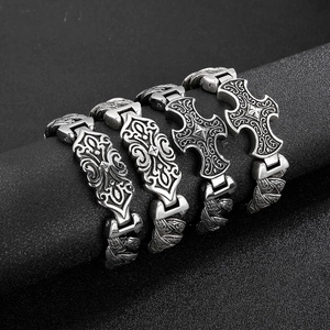 Vintage silver plated stainless steel cross bracelets with gothic relief patterns