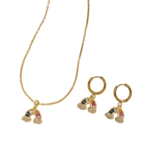 Rainbow cloud jewelry set with zircon necklace and earrings in gold finish