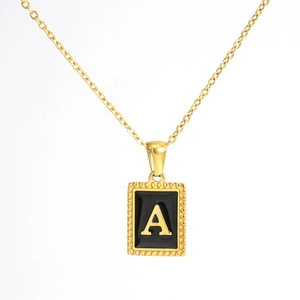 18K gold plated stainless steel necklace with black rectangle letter A pendant