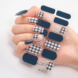 Deep blue and checkered 3D laser nail strips set with a glossy finish, model DQ-18