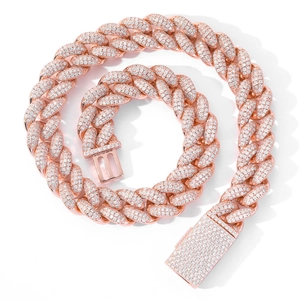 Rose gold Cuban link necklace with micro-pave zircons and heavy Miami square clasp