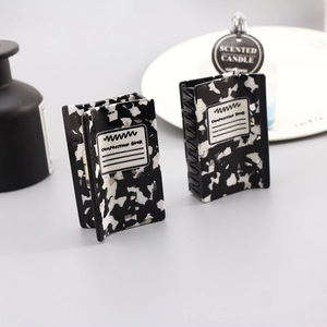 Composition Book Acetate Hair Claw Black White Marble Rectangle Shark Clip For Women Cute Stationery Style