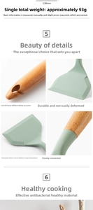 Vue détaillée de la spatule en silicone de 118 mm avec manche en bois ergonomique
