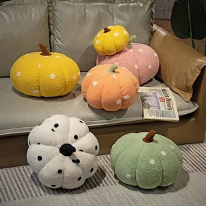 Cute Polka Dot Pumpkin Plush Pillow Soft Teddy Velvet Decorative Cushion For Sofa Bedroom Bay Window Nordic Style Stuffed Toy