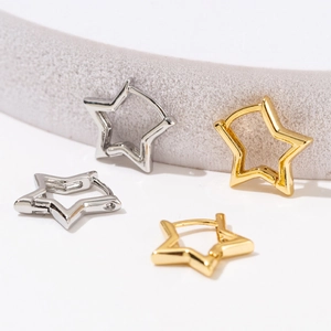 Minimalist Star Heart Geometric Huggie Earrings 18K Gold Plated Copper Zircon Dainty Fashion Jewelry For Women