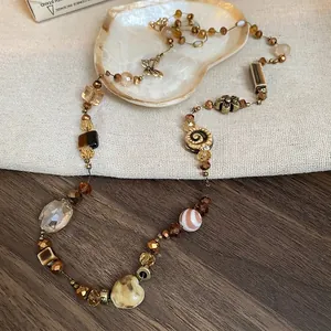 Vintage Bohemian Long Beaded Sweater Chain Necklace With Butterfly Flower Heart Alloy Ceramic Crystal Glass Charms For Women