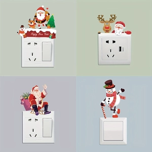 Christmas Switch Stickers PVC Self Adhesive Removable Santa Claus Reindeer Snowman Wall Decals Cartoon Holiday Home Decor
