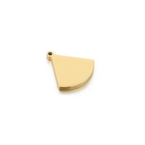 Close-up of a polished gold fan-shaped titanium steel pendant with a smooth finish