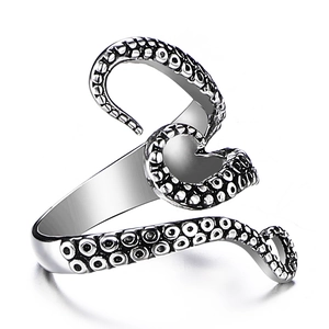 Detailed close-up of vintage octopus tentacle ring with realistic suction cup textures