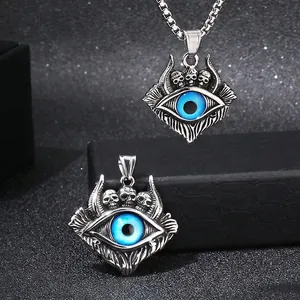 Pendente Teschio Malocchio Gotico Punk Acciaio Inossidabile Satanico Occhio Del Diavolo Retro Inciso Ciondolo Collana Per Uomini