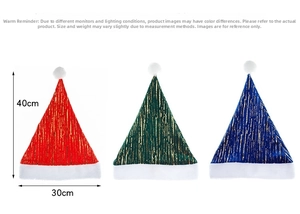 Spécifications détaillées des tailles de chapeaux de Noël en velours rouge, bleu et vert