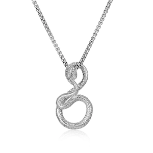 Vintage silver snake pendant necklace for men made of durable stainless steel on white back