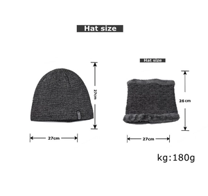 Detailed size specifications for dark grey chenille knitted hat and neck warmer set