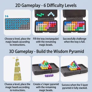 Educational 2D and 3D logic puzzle blocks with colorful beads and challenge levels
