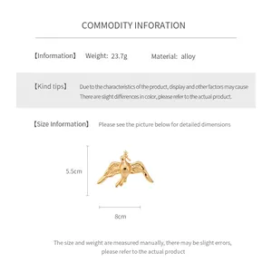 Detailed sizing chart and specifications for the polished metal bird-shaped brooch