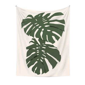 Minimalistischer Wandteppich mit Monstera-Blättern in Dunkelgrün für die Raumdekoration
