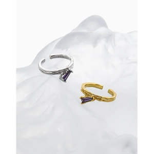 Irregular S925 silver open ring with micro-set purple zircon in gold and silver finish