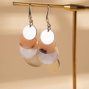 Bohemian acrylic geometric hoop earrings with layered orange and white resin discs