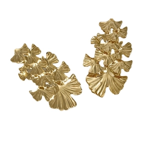 Vintage stacked ginkgo leaf earrings in gold-plated stainless steel for women