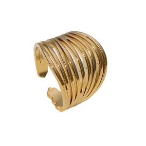Minimalist gold plated stainless steel multi-layer geometric open ring for women