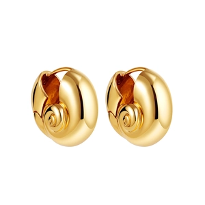 Polished 18K gold stainless steel conch shell earrings in French snail spiral style