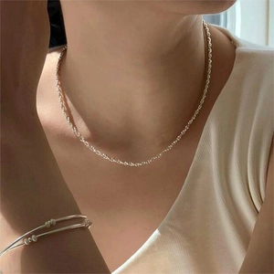 Minimalist 925 Sterling Silver Faceted Round Bead Intertwined Necklace Sparkling Elegant Korean Style Jewelry For Women