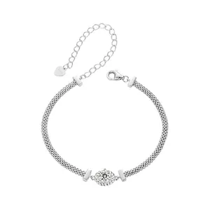 Exquisite 925 sterling silver woven bracelet with a brilliant round cut moissanite stone