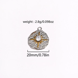 Detail of a 20mm silver textured pendant with a gold star and zircon stone, 2.8g weight