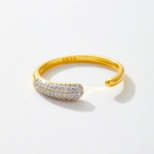 Classic 925 sterling silver open ring in gold finish with sparkling diamond accents