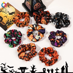 Halloween Hair Scrunchies Satin Elastic Hair Ties Pumpkin Skull Bat Ghost Patterns Party Favors For Women Girls