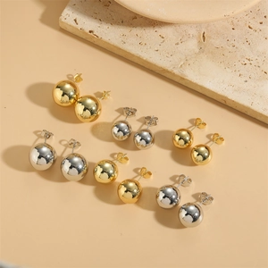 Minimalist Round Ball Stud Earrings Copper Mirror Polished High Shine Geometric Jewelry For Women